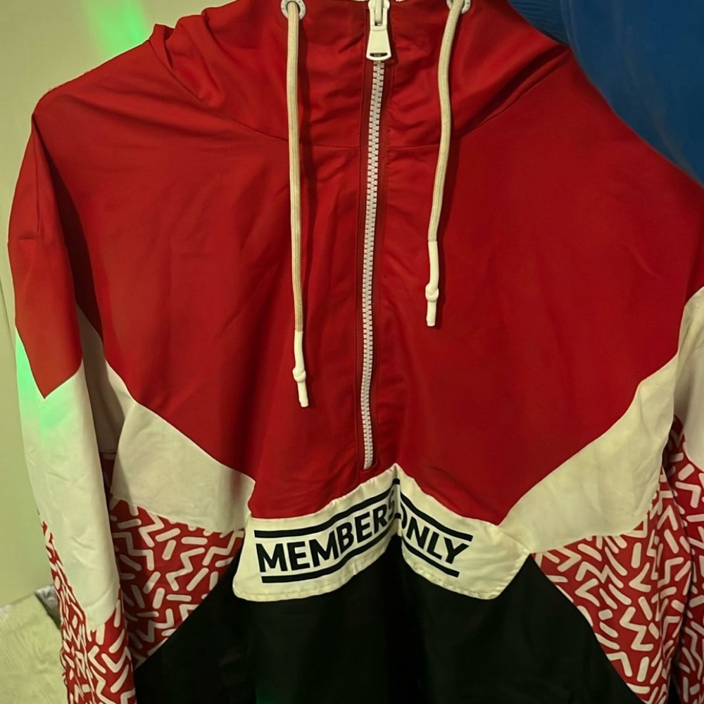 Members Only Red, White, and Black Windbreaker